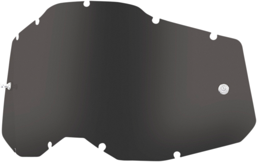 Dark smoke replacement lens for Accuri 2, Racecraft 2, and Strata 2 helmets by Bill's Exhausts, shown in image.