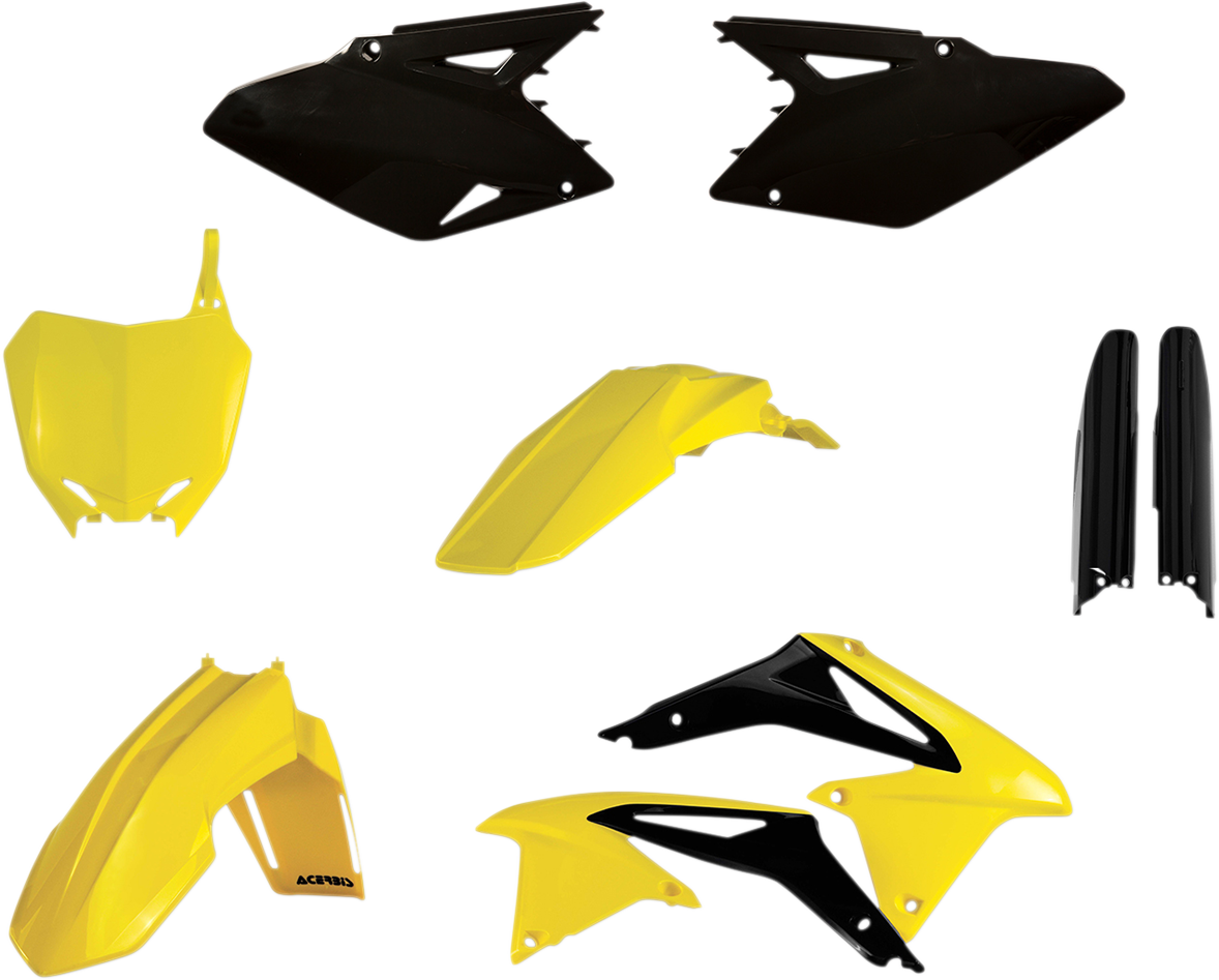 A yellow and black ACERBIS full replacement body kit for OE 2017 model, designed for motorcycle or vehicle body modification.