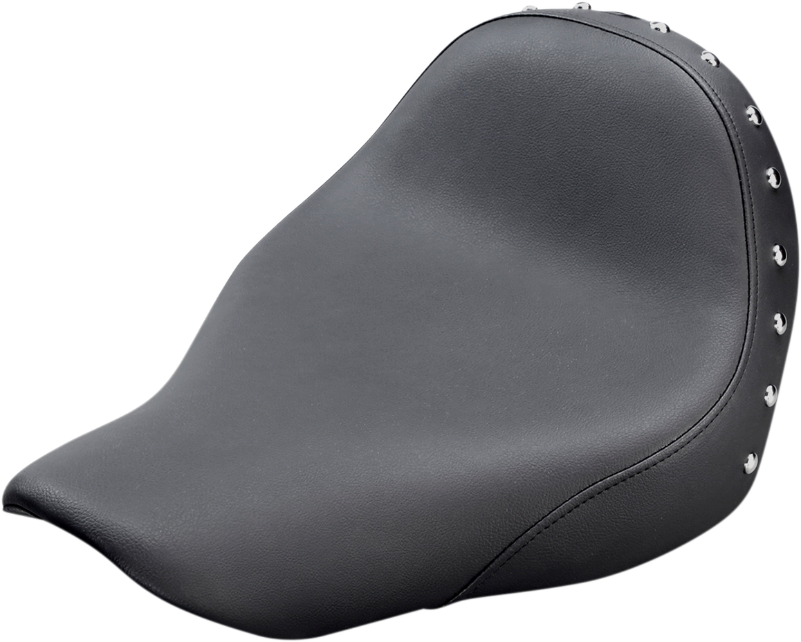 Bill's Exhausts SADDLEMEN Renegade Solo motorcycle seat in black with studded design, shown on a bike.
