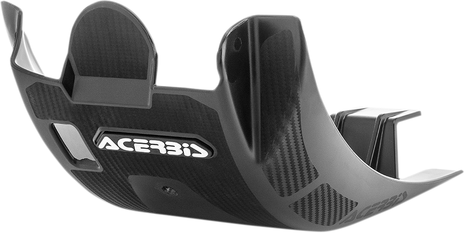 Acerbis black skid plate for Honda motorcycle, custom-fit body protection part with mounting hardware, designed for durability and safety.