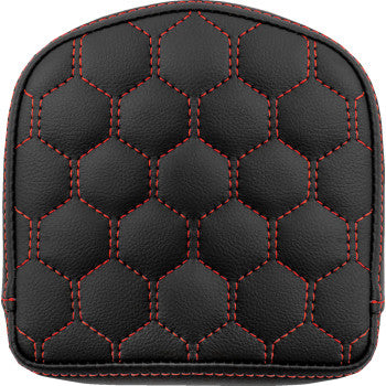 SADDLEMEN RoadSofa™ sissy bar pad in honeycomb red stitching for motorcycle, featuring comfortable padding and stylish design.
