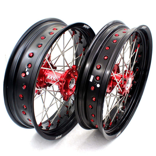 KKE 17 Inch OEM Size Supermoto Wheels for Honda XR650L 1993-2024 Red Nipple - Howling Moto