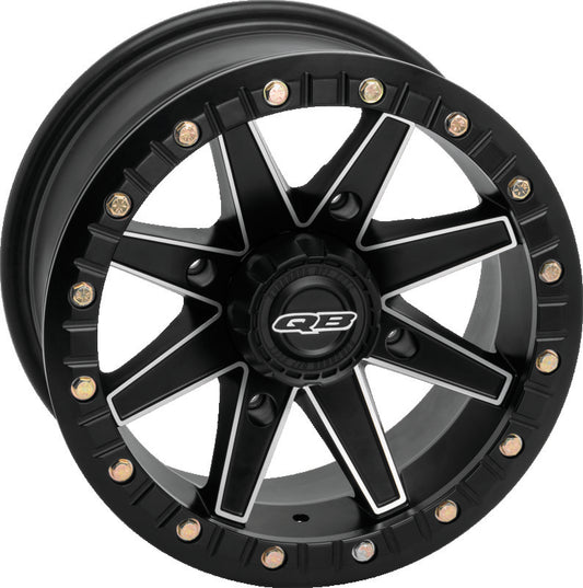QuadBoss Boss Lock 14x7 powersports wheel with 4/110 bolt pattern and 5+2 offset, shown from a front angle.