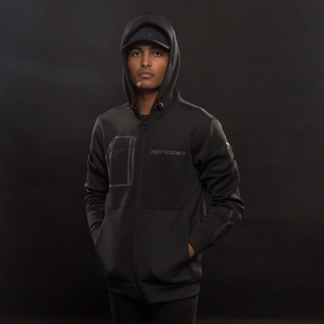 Black ALPINESTARS Convex Tech Hoodie in large size featuring a sleek design and comfortable fit.