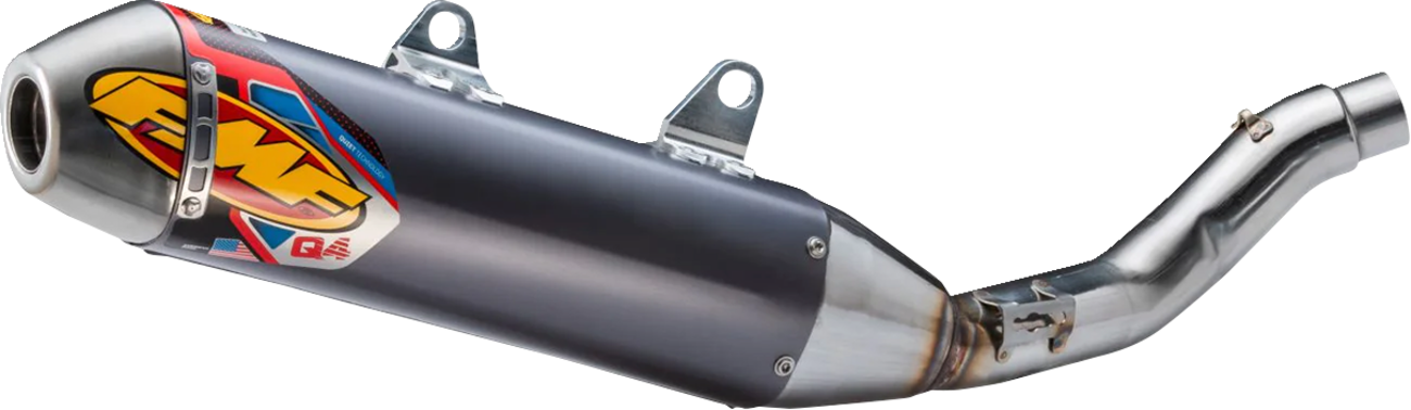 FMF Q4 Hex slip-on motorcycle muffler with spark arrestor screen, performance exhaust for enhanced bike sound and efficiency