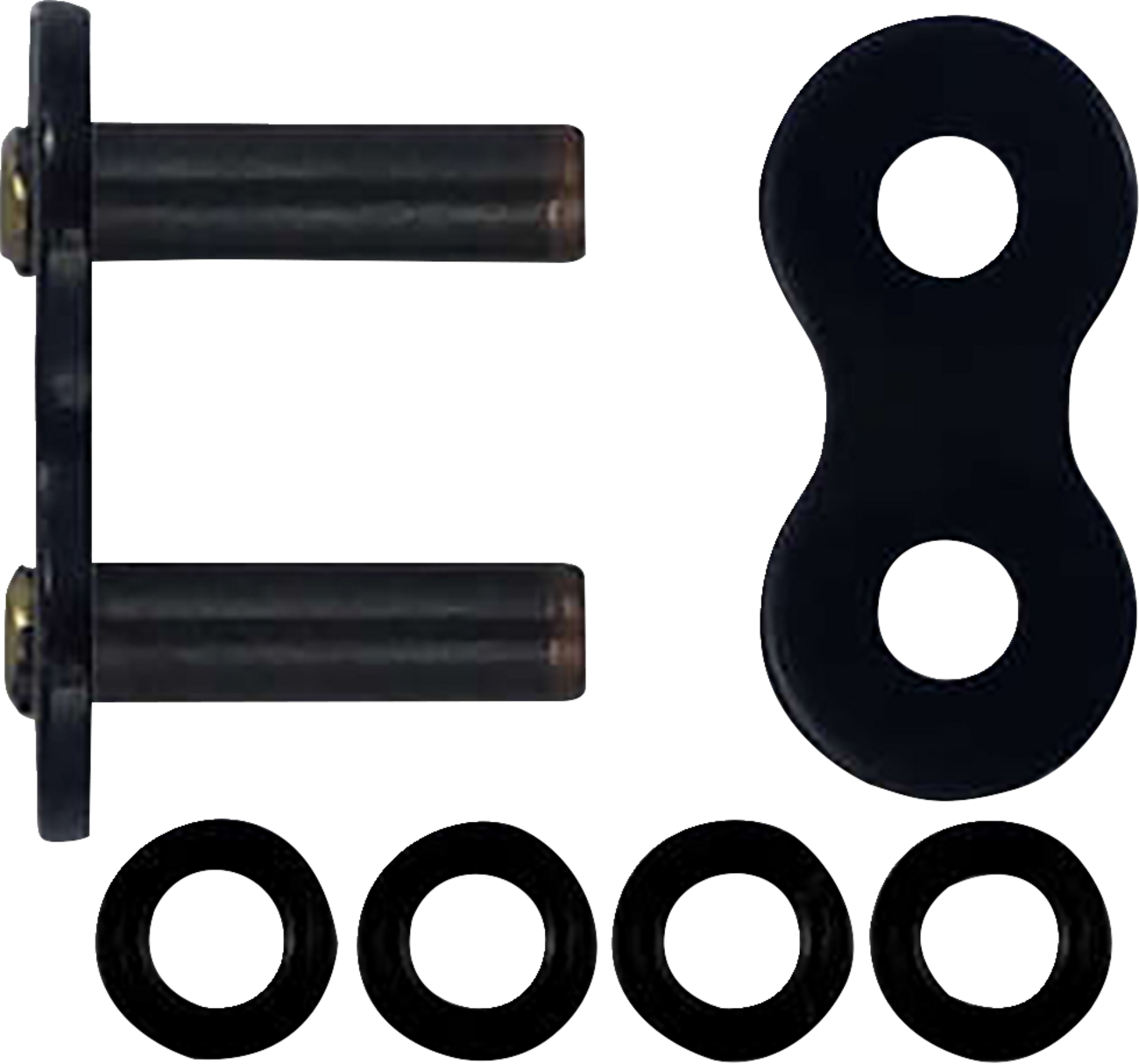 RK 525 ZXW connecting link with rivet in black scale, part number BL525ZXW-RL, showing the metal link and rivet for chain connection.