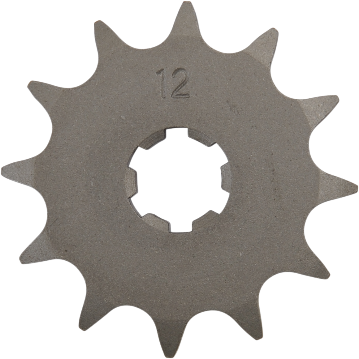 Parts Unlimited 12-tooth countershaft sprocket for Suzuki and Yamaha motorcycles, shown in detailed view.