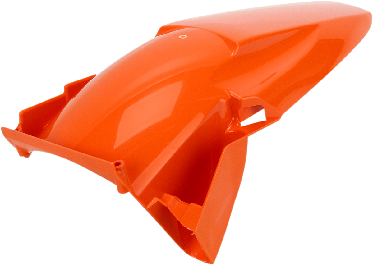 A bright orange Acerbis rear fender for motorcycles, designed as a durable body part with mounting points visible.
