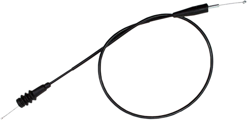 Black vinyl throttle cable for motorcycle and ATV by MOTION PRO, detailed view showing cable and fittings.