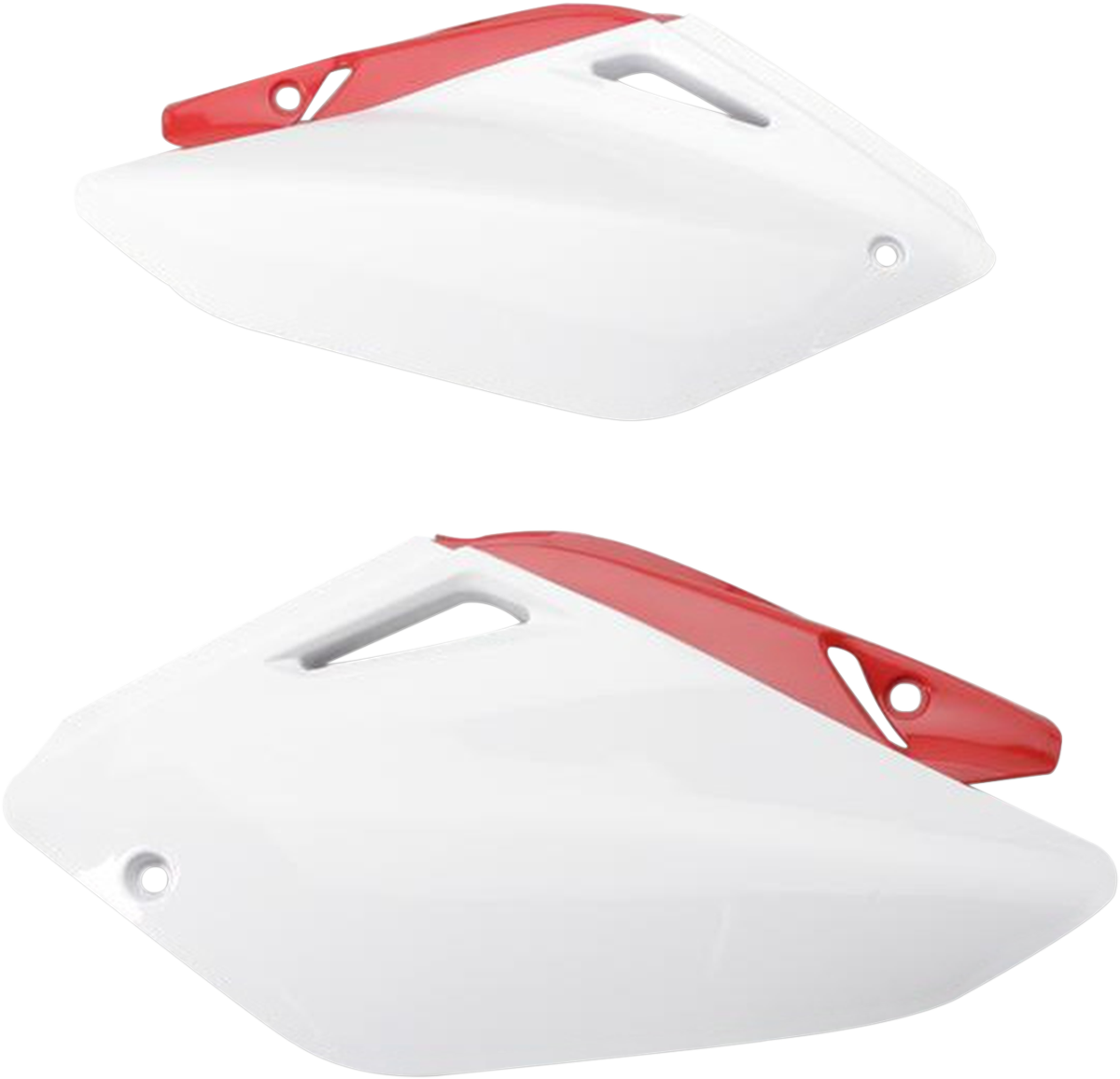 Acerbis white and red motorcycle side panel, body part with branding, designed for off-road or motocross bikes.