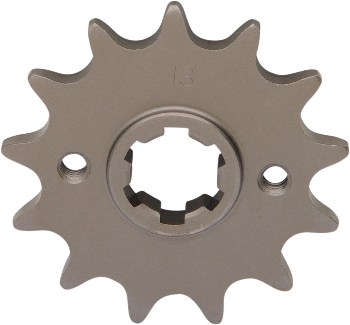 Parts Unlimited 13-tooth countershaft sprocket for Suzuki and Yamaha motorcycles, shown in the image.