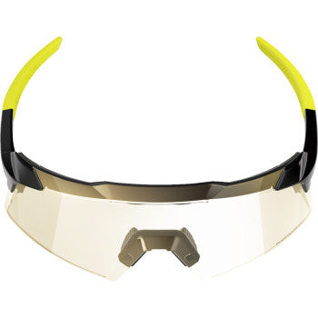 Bill's Exhausts 100% Aerocraft sunglasses in metallic black with photochromic lenses, showcasing sleek frame and lens details.