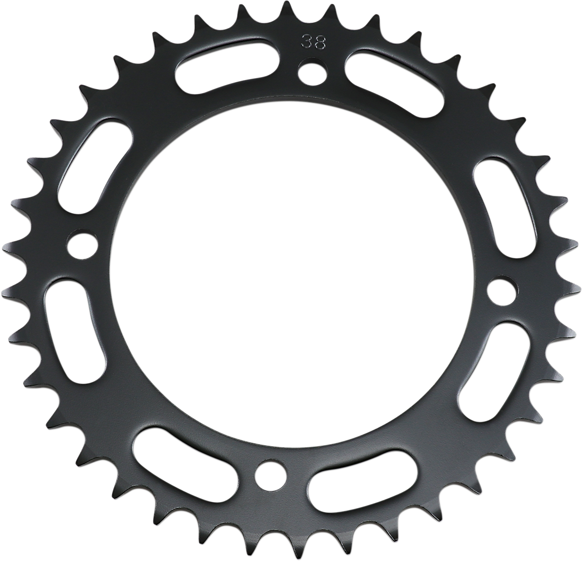 Parts Unlimited Yamaha rear sprocket with 38 teeth, motorcycle sprocket part number PU5Y1-25438-20, shows teeth and brand markings.