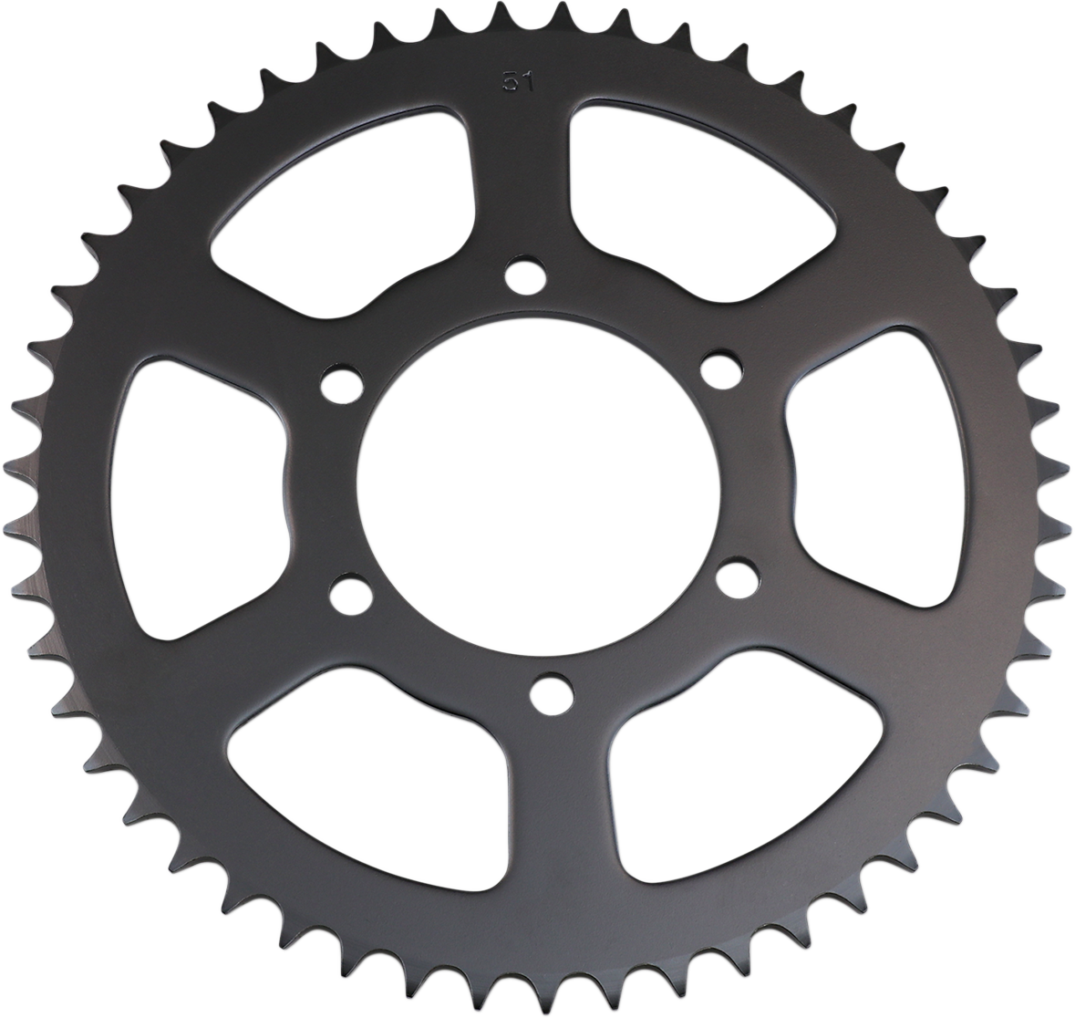 Rear sprocket for Yamaha motorcycle, PARTS UNLIMITED 51-tooth sprocket for model PUCT243-51S, with visible teeth and metal finish.