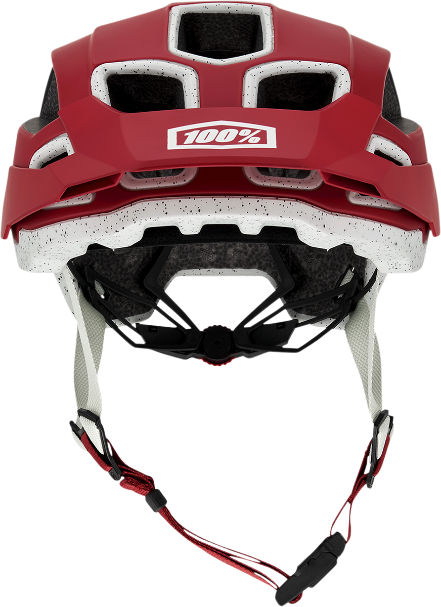 Red Altec bicycle helmet by Bill's Exhausts with Fidlock buckle, CPSC and CE certified, size S/M with adjustable fit.