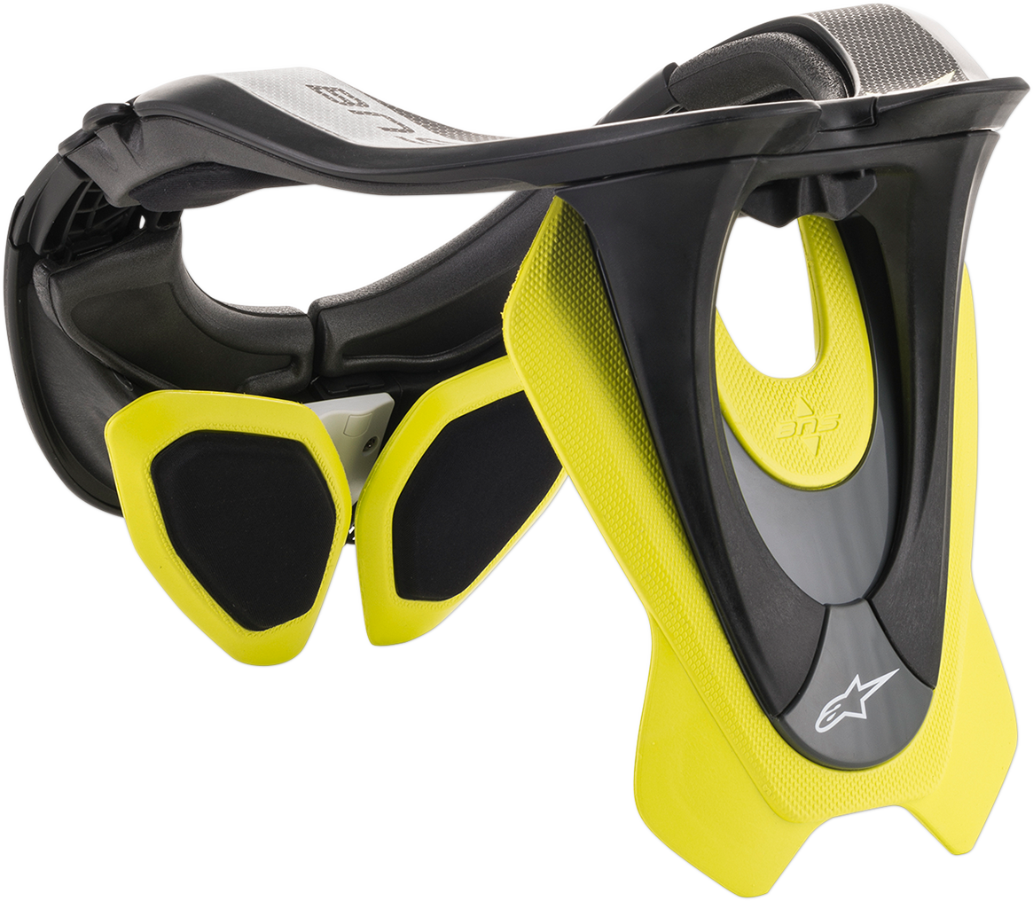 Alpinestars BNS Tech 2 helmet parts in black and yellow fluo, L/XL size, designed for motorcycle safety and protection.