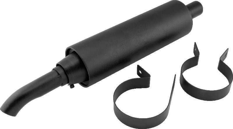 QuadBoss universal muffler part #157108 for powersports vehicles with black finish and welded internal components.