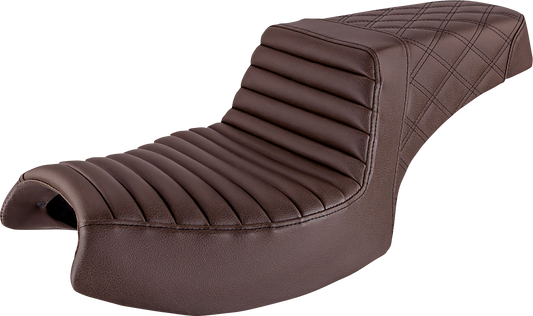 SADDLEMEN Step Up Seat - Front Tuck-n'-Roll/Rear Lattice - Brown - Challenger I20-06-176BR - Howling Moto