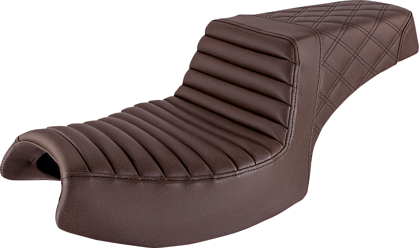 Brown SADDLEMEN Step Up Seat for Challenger I20-06-176BR, front tuck-n'-roll and rear lattice design, motorcycle seat by Bill's Exhausts