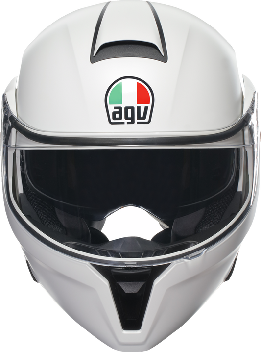 AGV Streetmodular helmet in matte white, small size, showing the sleek design and ventilation features of this motorcycle helmet.