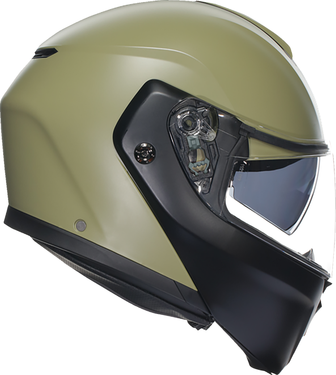 AGV Streetmodular helmet in matte Pastello Green and black, large size, showing front view with vent details and sleek design.