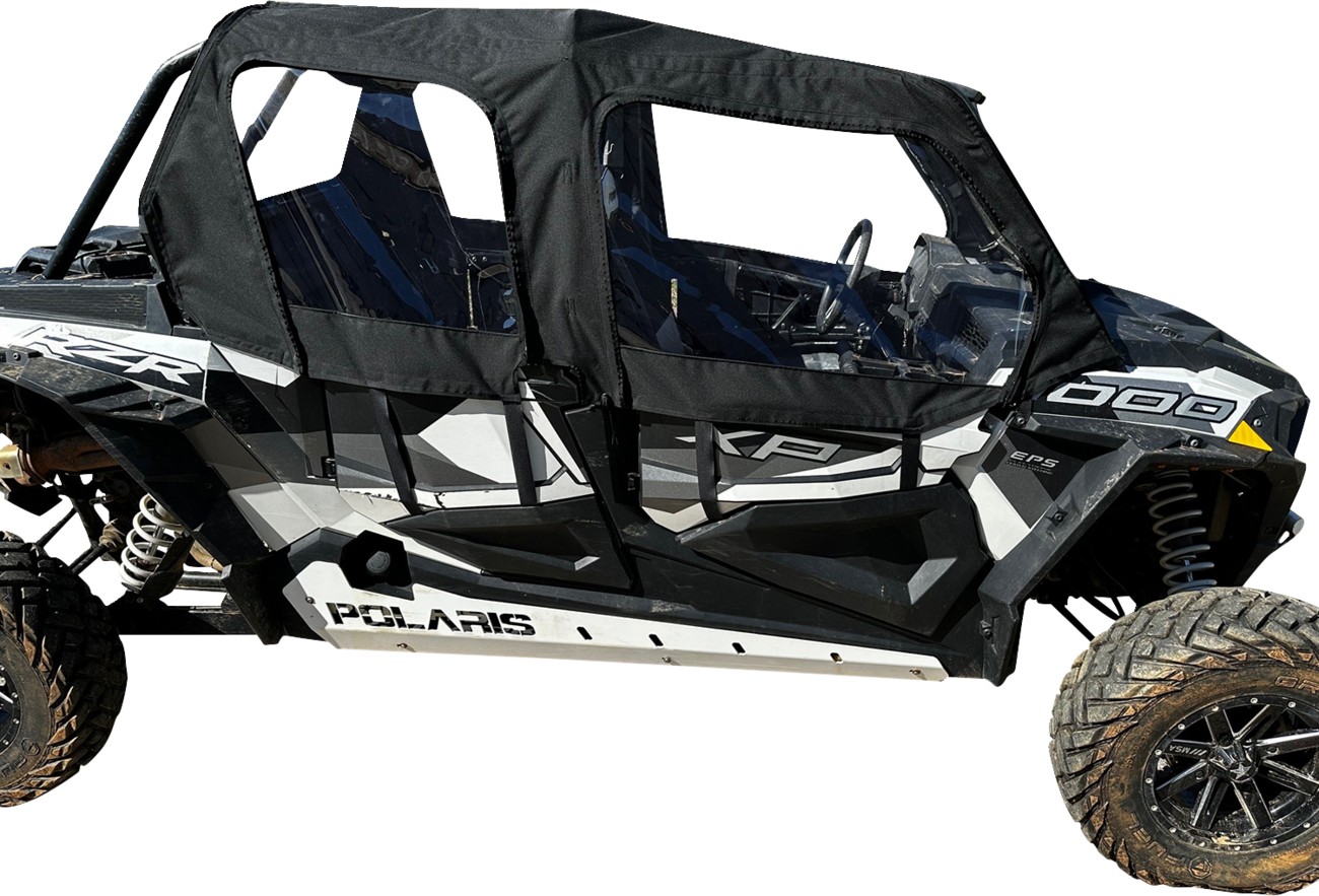 MOOSE OFFROAD Polaris RZR 12-24 side enclosures for PRZR4SE-11 model, shown installed on a Polaris RZR off-road vehicle.