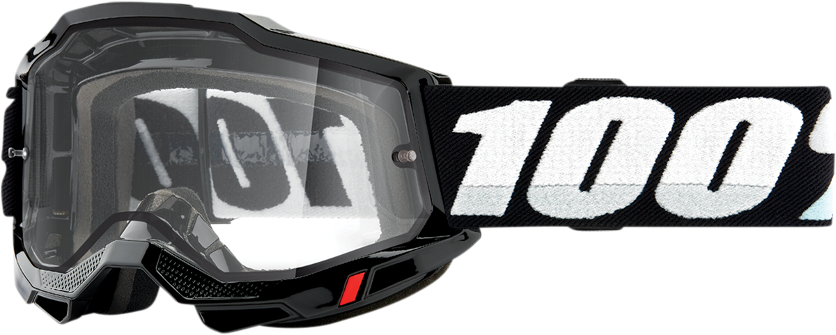 Bill's Exhausts Accuri 2 Enduro Goggles in black with clear lenses, designed for outdoor and motocross protection.