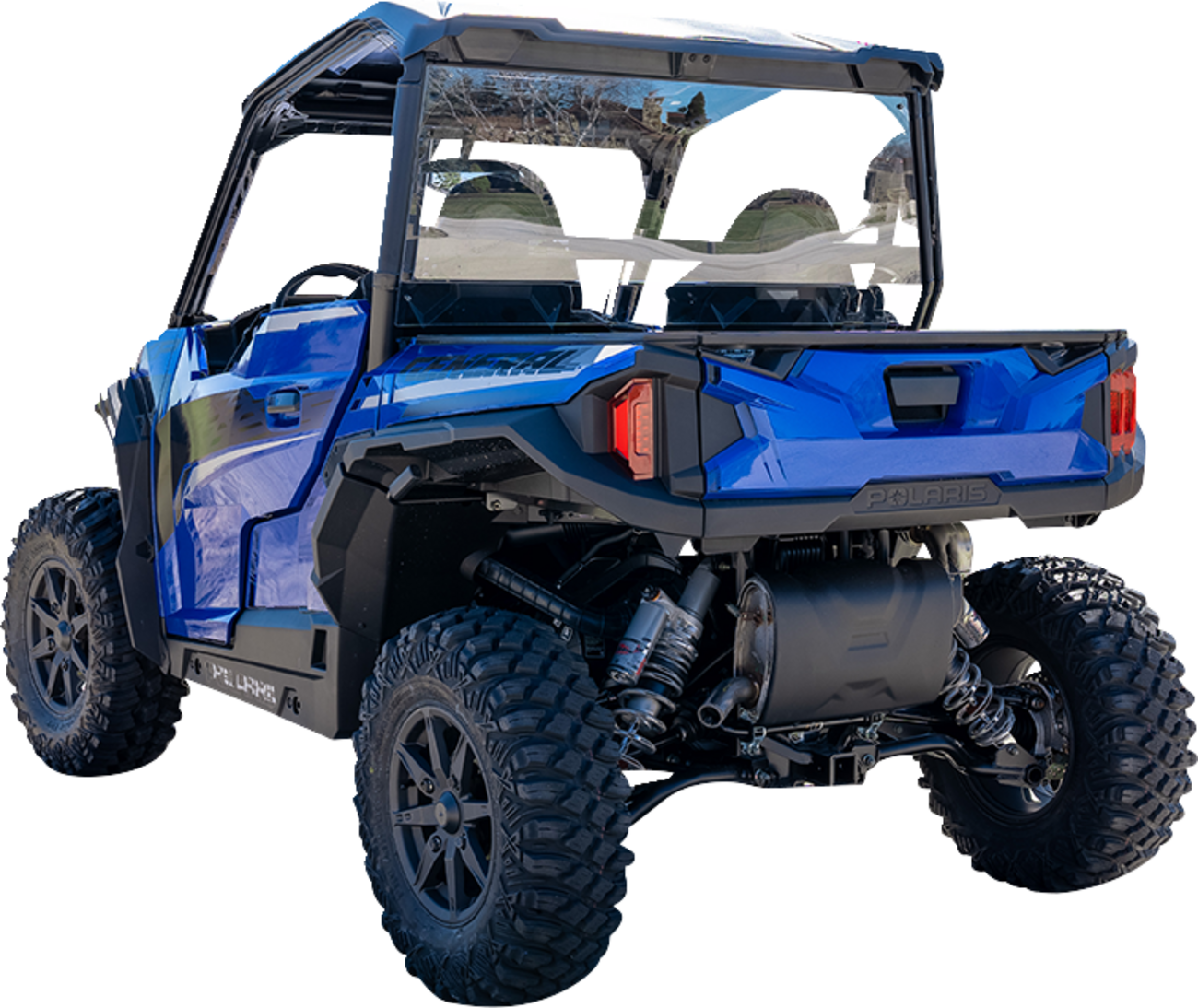 Clear polycarbonate back panel for Polaris General off-road vehicle by Moose Offroad, providing rear barrier protection.