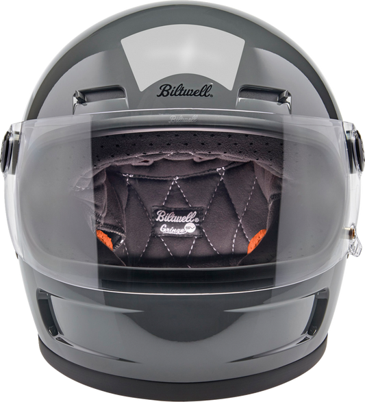 BILTWELL Gringo SV helmet in gloss storm gray, XS size, featuring a sleek motorcycle helmet design with ventilation and safety features.