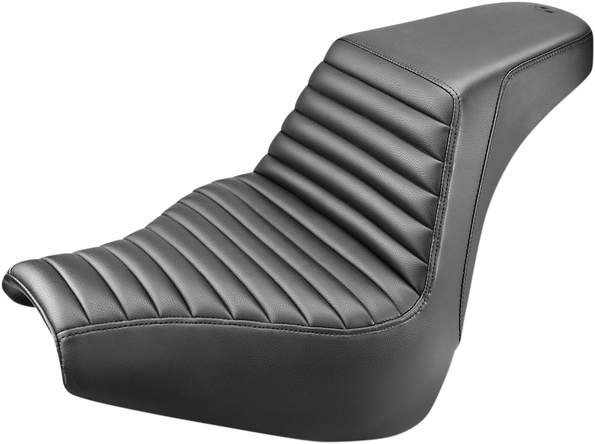Black SADDLEMEN Step-Up Seat with Front Tuck-n-Roll design for FXBR/S motorcycles, featuring sleek, padded motorcycle seat.