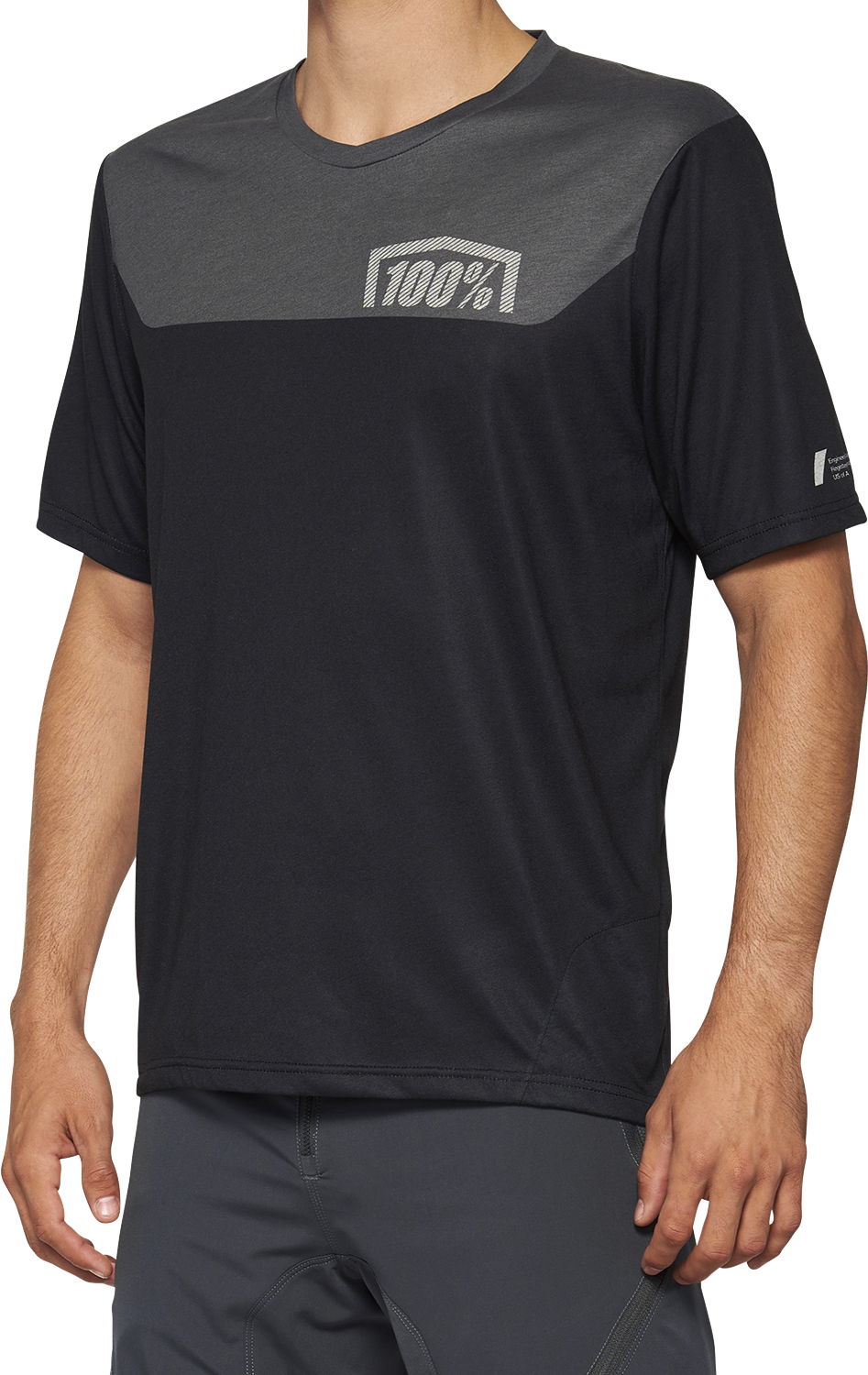 Black and charcoal Bill's Exhausts 100% Airmatic Jersey short-sleeve shirt in large size, showing the front view with branding.