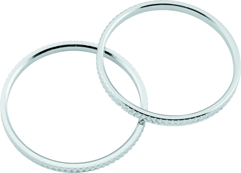 Pair of chrome Kuryakyn knurled accent rings for motorcycle hand grips, featuring textured design and polished finish.