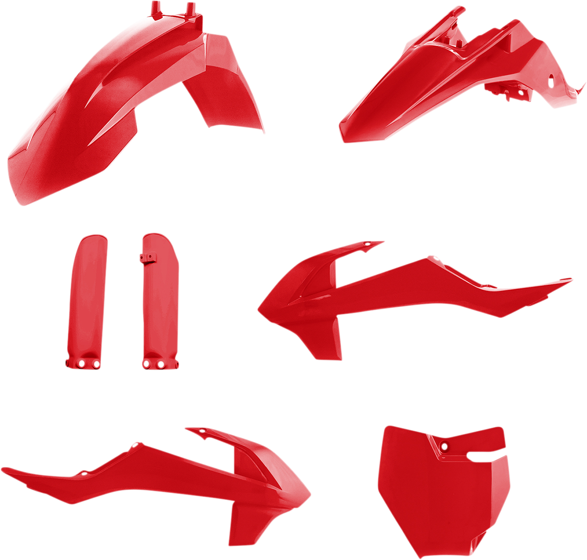 A red Acerbis full replacement body kit for motorcycles, showing the assembled body panels on a white background.