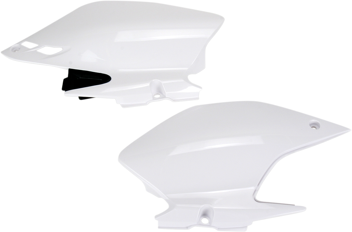 Acerbis white side panels for motorcycle body, featuring sleek design and brand logo, compatible with specific models.