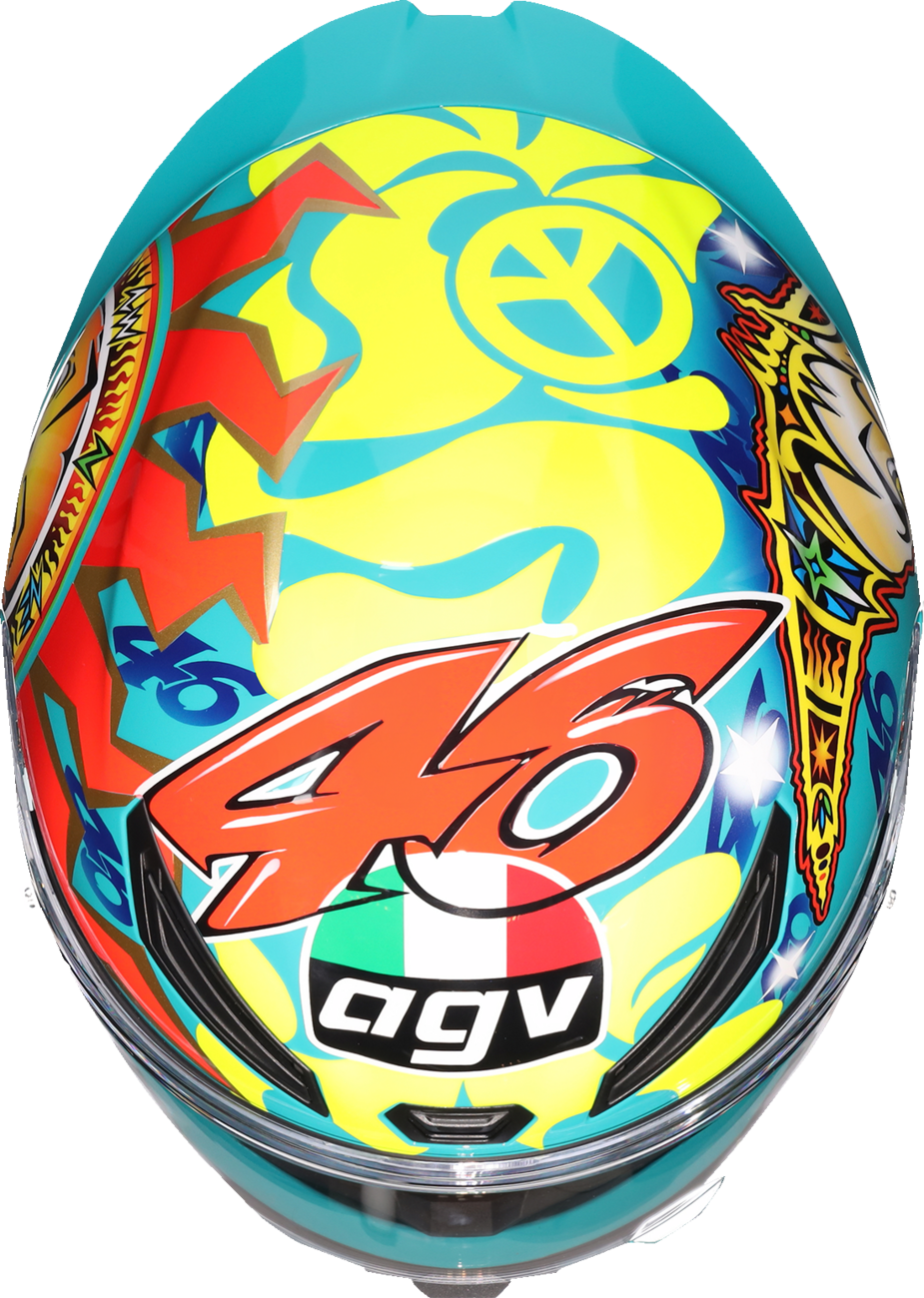 AGV K1 S Rossi Mugello 1999 motorcycle helmet in medium size, featuring racing graphics and aerodynamic design.