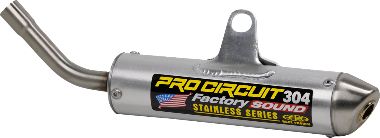 Pro Circuit 304 Silencer motorcycle exhaust system with sleek metal finish, designed for high-performance motocross bikes.