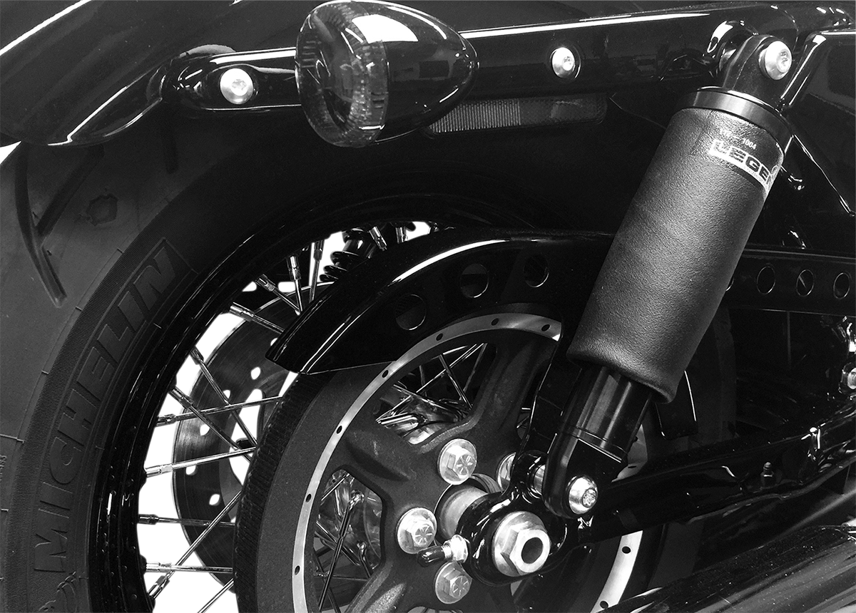 Legend Suspension Sportster air suspension in black, 13-inch, designed for Harley-Davidson Sportster motorcycles.