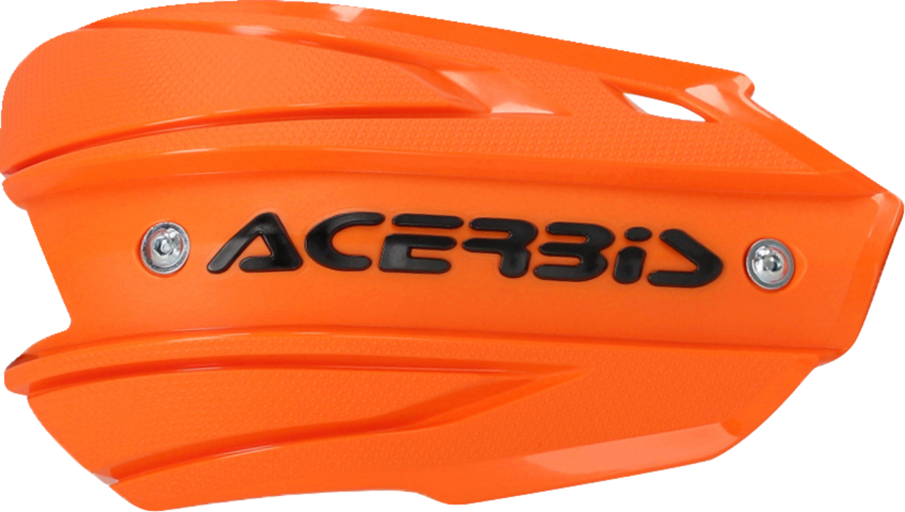 A pair of Acerbis Endurance X handshields in orange and black for motorcycle protection, displayed on a white background.