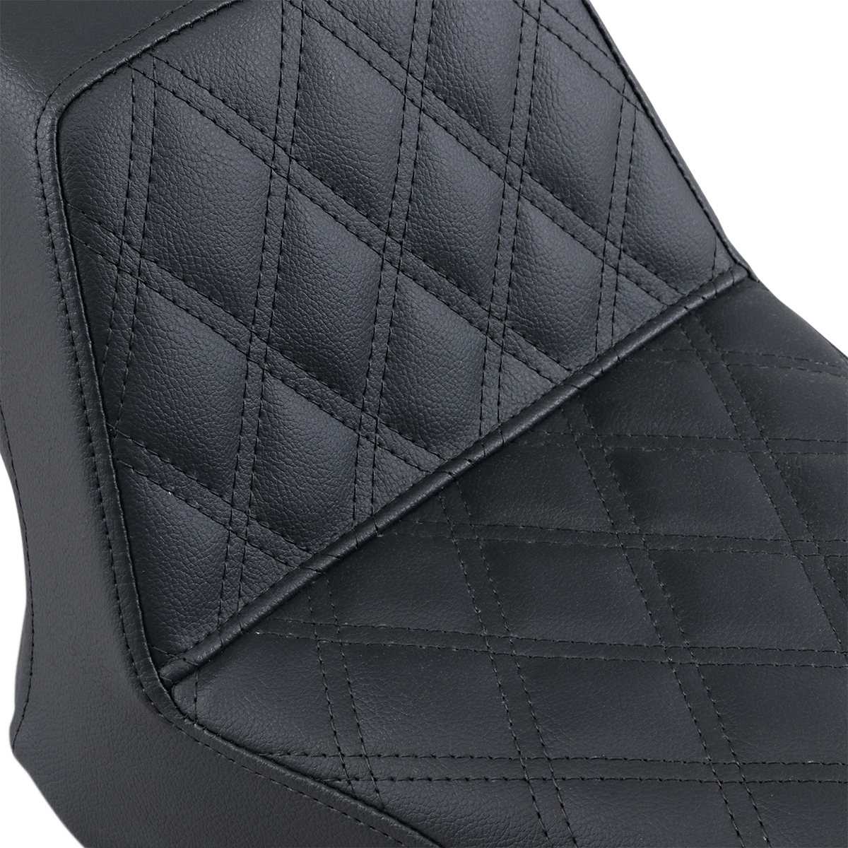 Black SADDLEMEN Step Up front seat with lattice stitching, designed for motorcycles, branded by Bill's Exhausts.