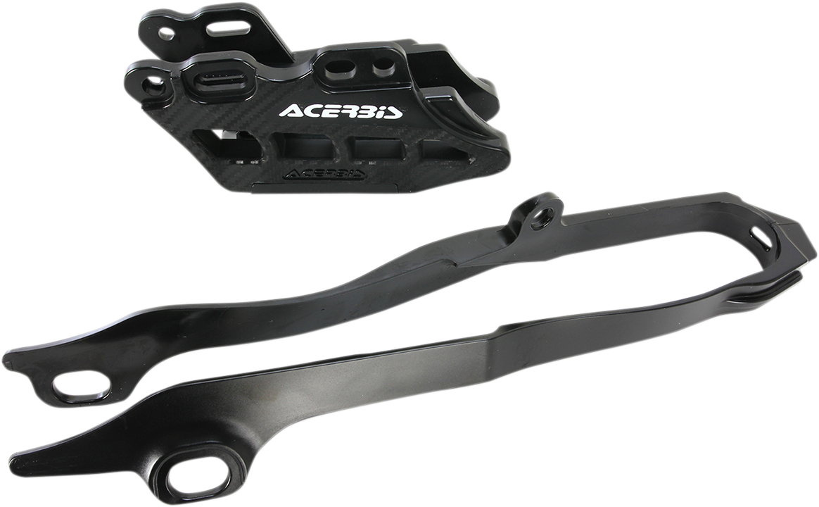 Black Acerbis Chain Guide 2.0 and Slider Kit installed on Honda CRF250R dirt bike, showing the durable chain protection components.