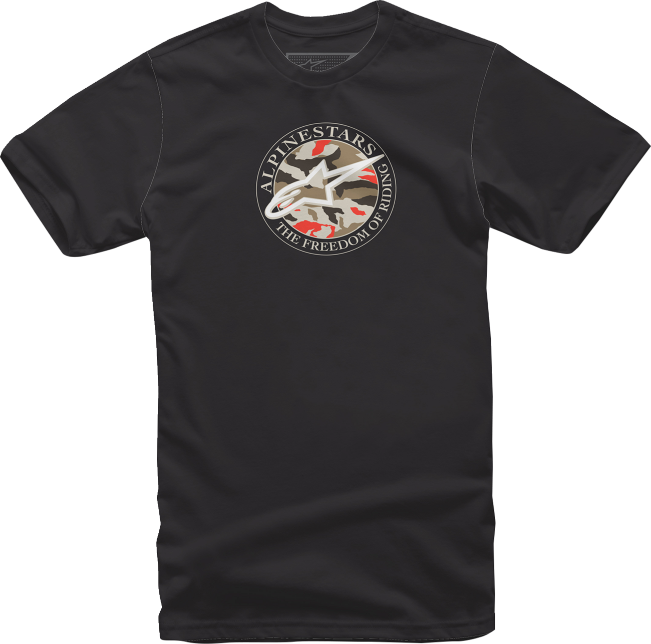 Black ALPINESTARS Dot Camo T-Shirt in large size featuring a camo print and brand logo on the front.