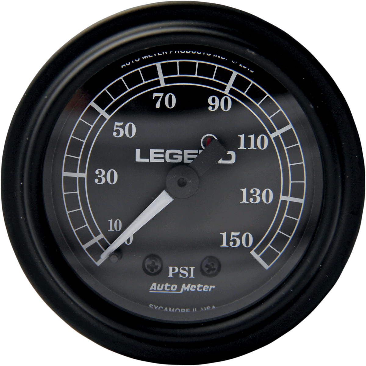 Legend Suspension black LED backlit PSI gauge mounted on fairing, showcasing precision suspension monitoring for motorcycles.