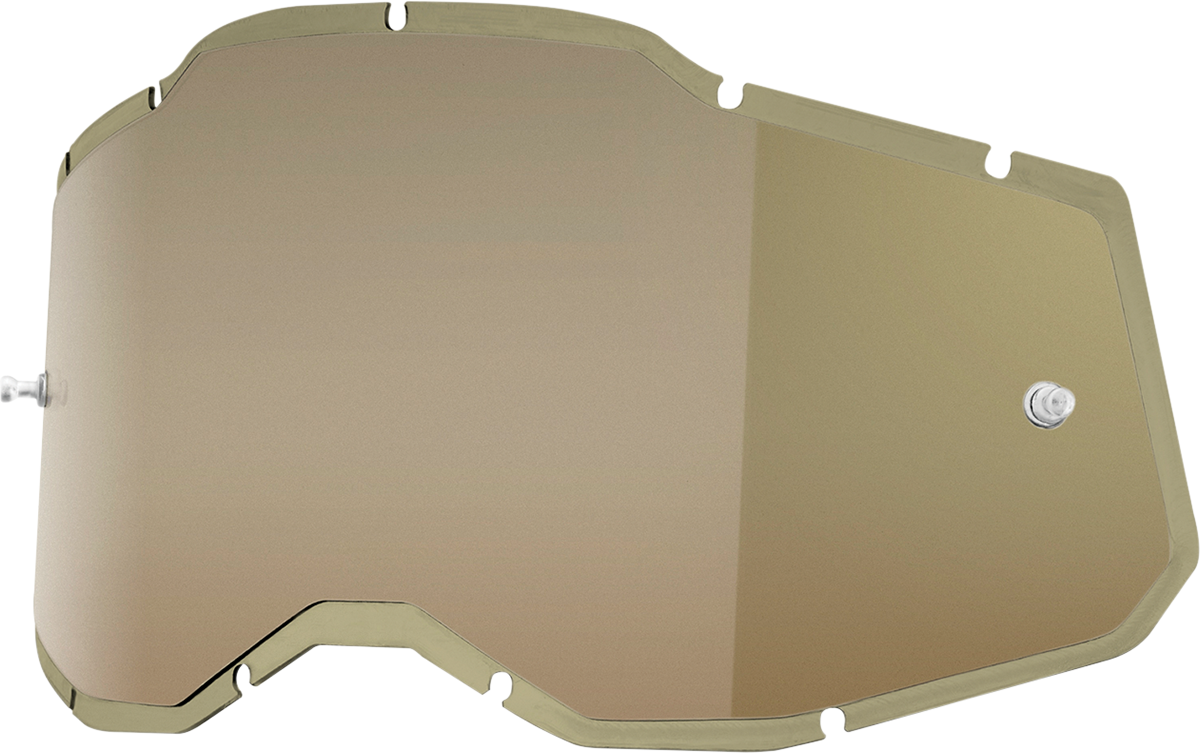 Injected olive 100% Accuri 2, Racecraft 2, Strata 2 lens by Bill's Exhausts, showing the clear, tinted lens with brand markings.