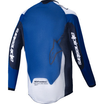 Alpinestars Pro-Dura Jersey in navy, blue, and white, size medium, featuring lightweight, breathable motorcycle riding jersey.