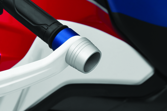 Kuryakyn Lodestar Bar Sliders in silver mounted on a Honda CRF1000L Africa Twin motorcycle, providing protection for the bike's handlebars.