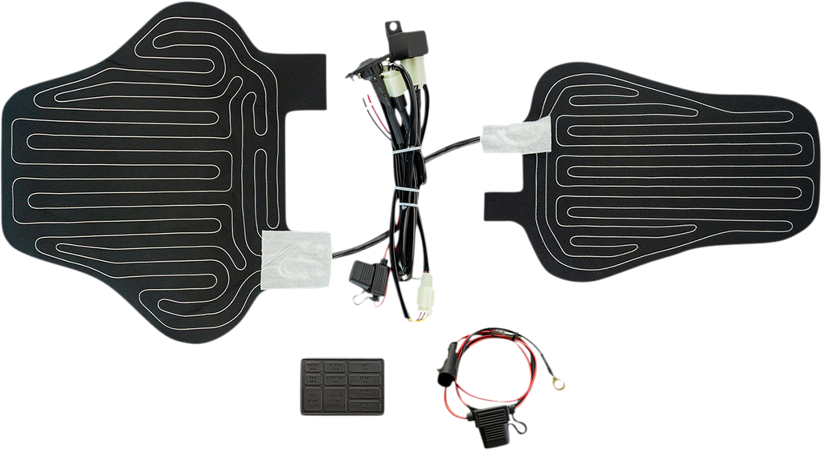 Black SADDLEMEN seat heater for FL 2008-2023 motorcycle seats, designed for enhanced comfort in cold weather.