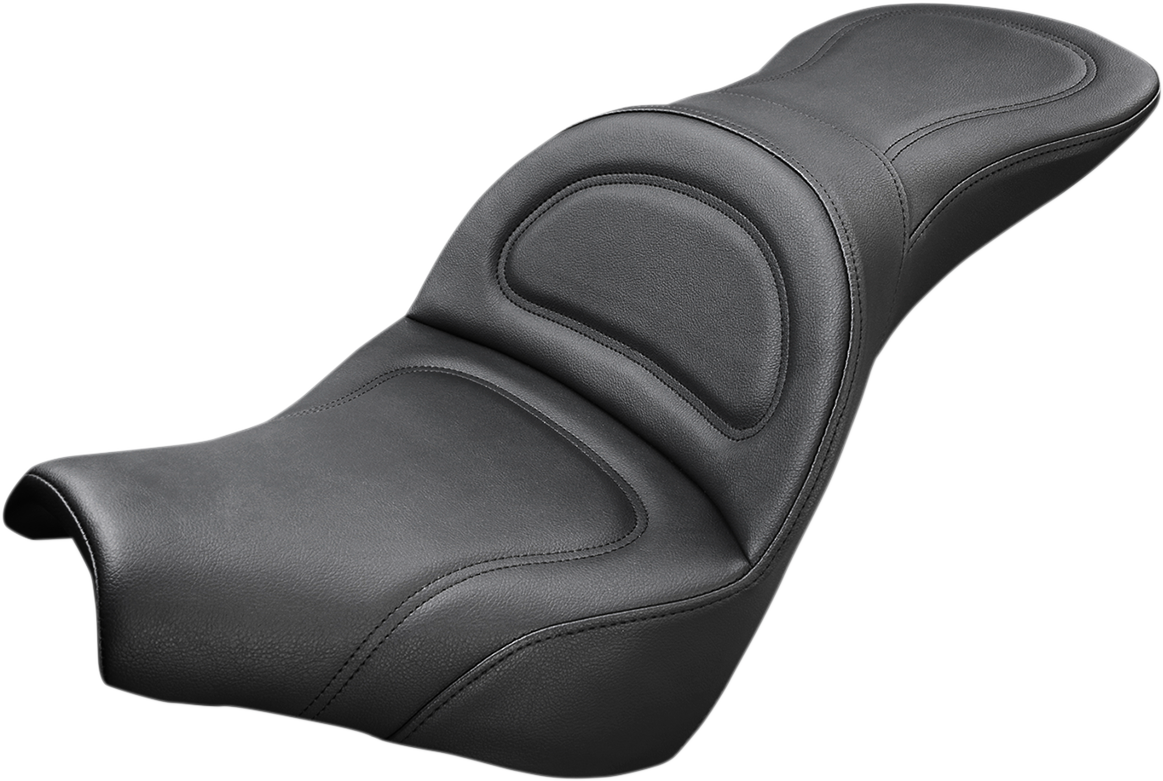 Bill's Exhausts SADDLEMEN Explorer Seat for FXBB '18-'22 without driver backrest, motorcycle seat with black padding and mounting hardware.
