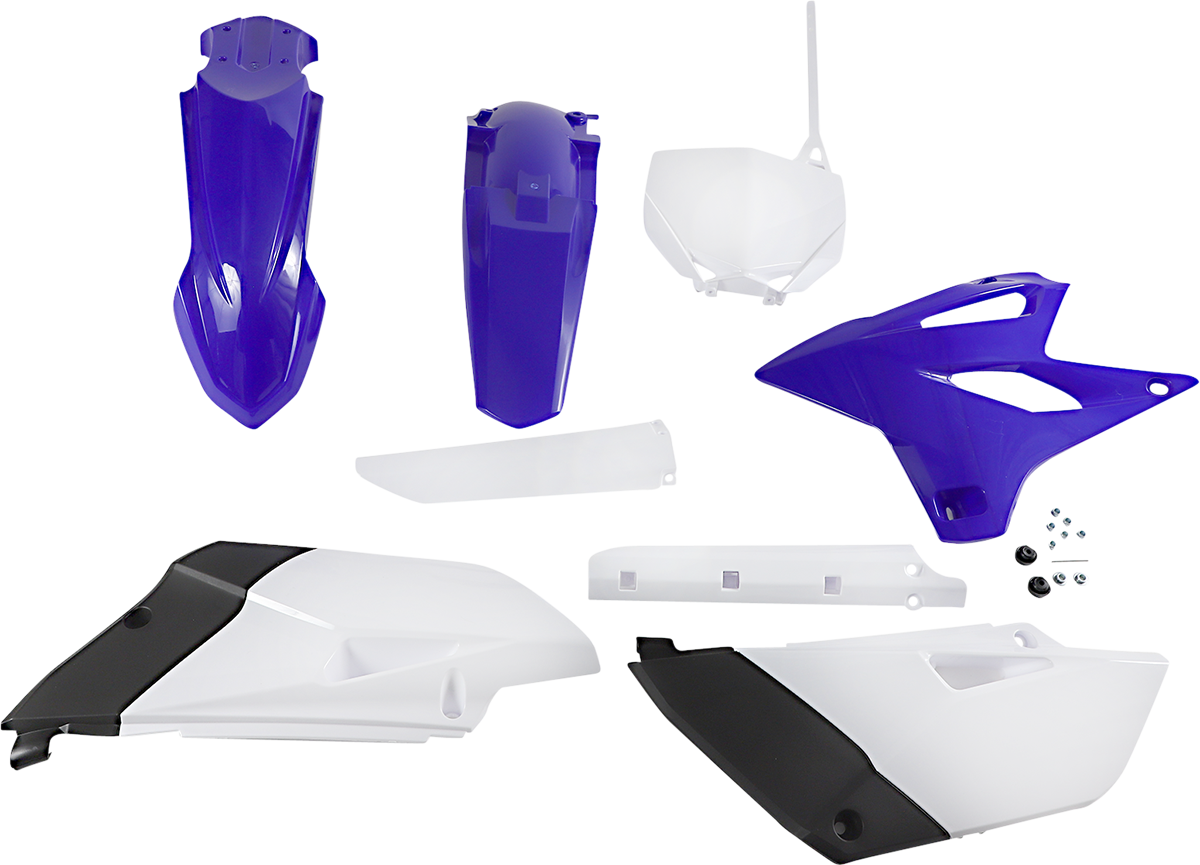 Acerbis full replacement body kit in blue, white, and black for Honda Fit 2015-2018, showing the OEM-style motorcycle body panels.