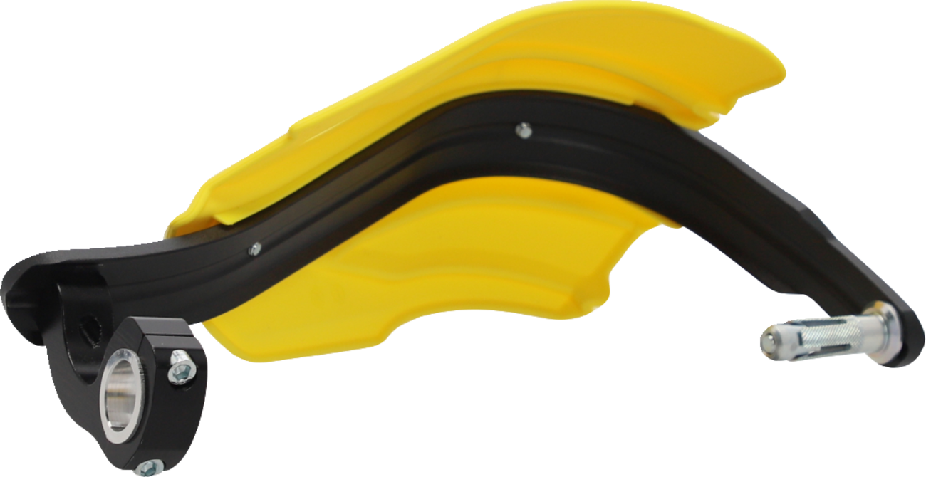 A pair of Acerbis Endurance X yellow and black motorcycle handguards mounted on handlebars, designed for off-road riding.