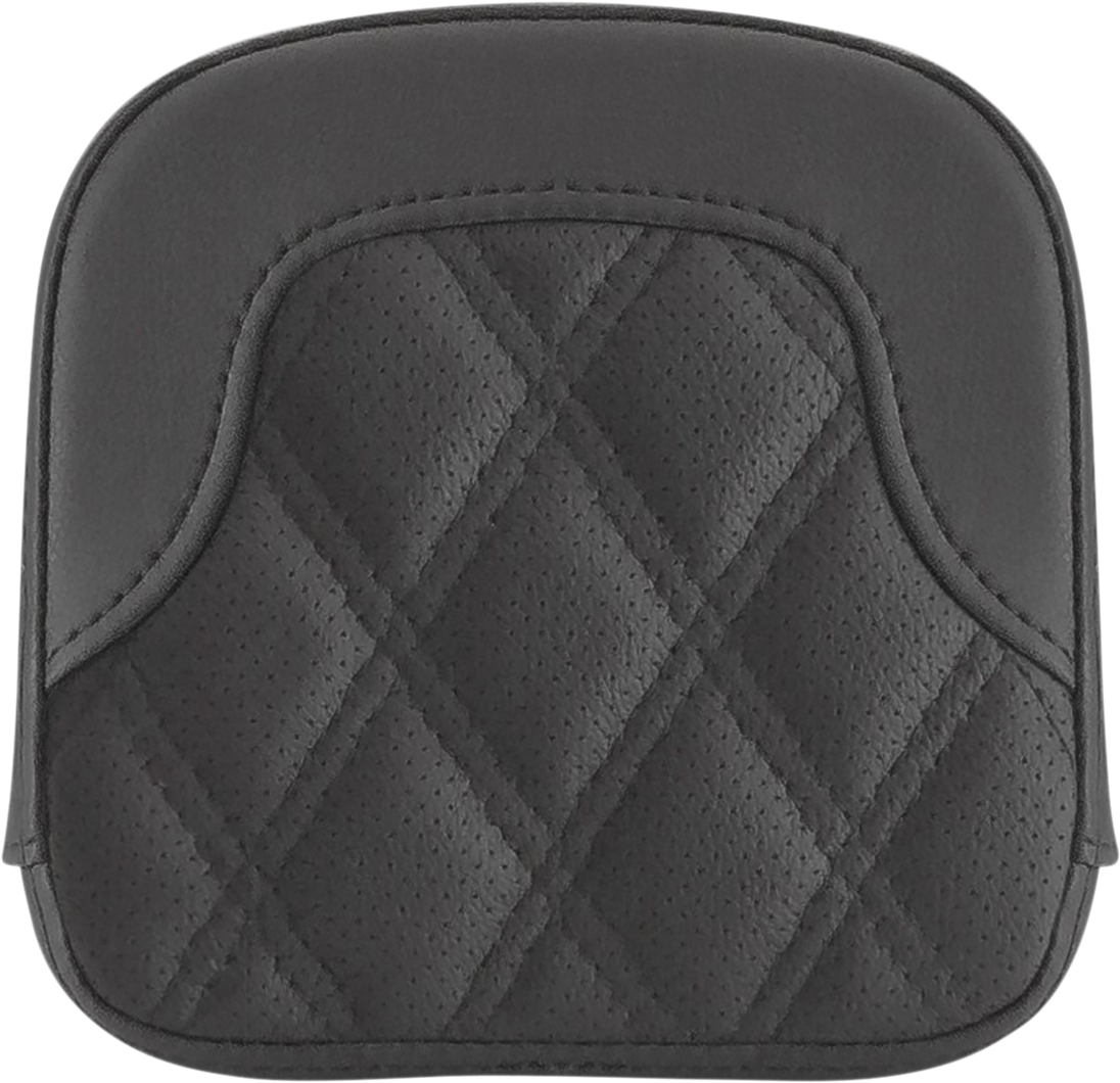Black SADDLEMEN Tall Sissy Bar Pad with lattice stitch design for RoadSofa seats, compatible with FL models 1999-2023.